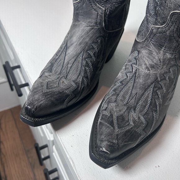 Laredo Black Western Boots Mens 7.5D Womens 9 Leather Cowboy Inlay Classic - Picture 4 of 8